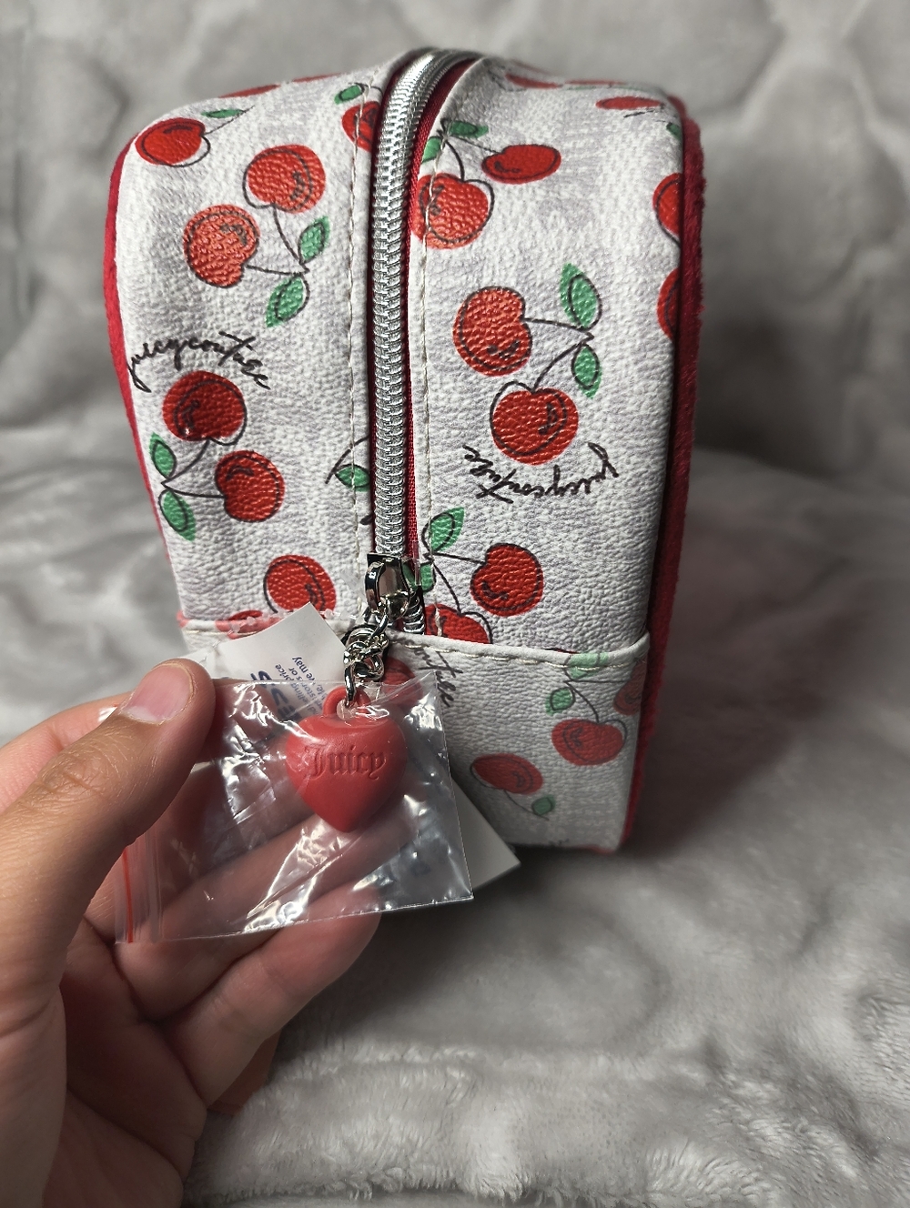 Juicy Couture Cherry Love Hearts Clear Makeup Travel Bag *NWT*